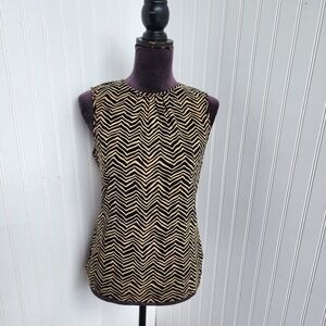 Chaps Women's Brown Beige Black Striped Sleeveless Blouse Sz M
